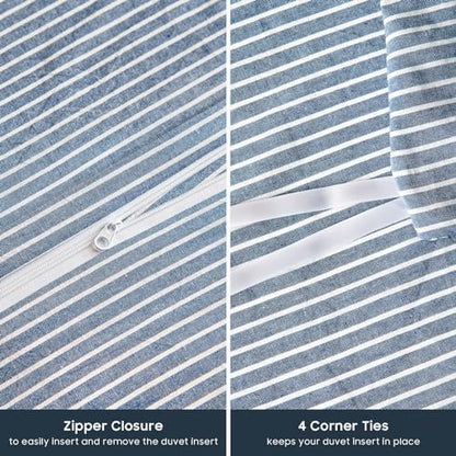 Wake In Cloud Striped Cotton Duvet Cover Set, Denim Blue, King