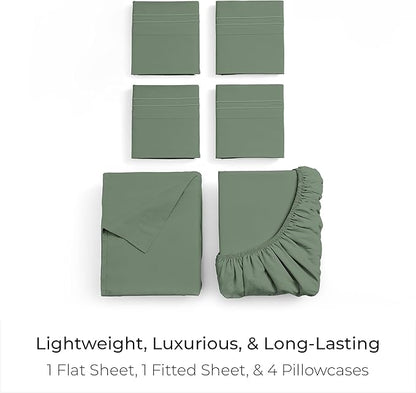 Mellanni Full Sheet Set - 6-Piece Iconic Collection Bedding, (Including 4 Pillowcases), 21-Inch Extra Deep Pocket, Easy Care, Ultra Soft, Cooling Sheets, Brushed Microfiber - Sage
