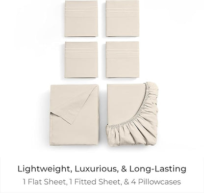 Mellanni California King Sheet Set - 6-Piece Iconic Collection Bedding, (Including 4 Pillowcases), 16-Inch Deep Pocket, Easy Care, Extra Soft, Cooling Sheets, Brushed Microfiber - Golden Ivory