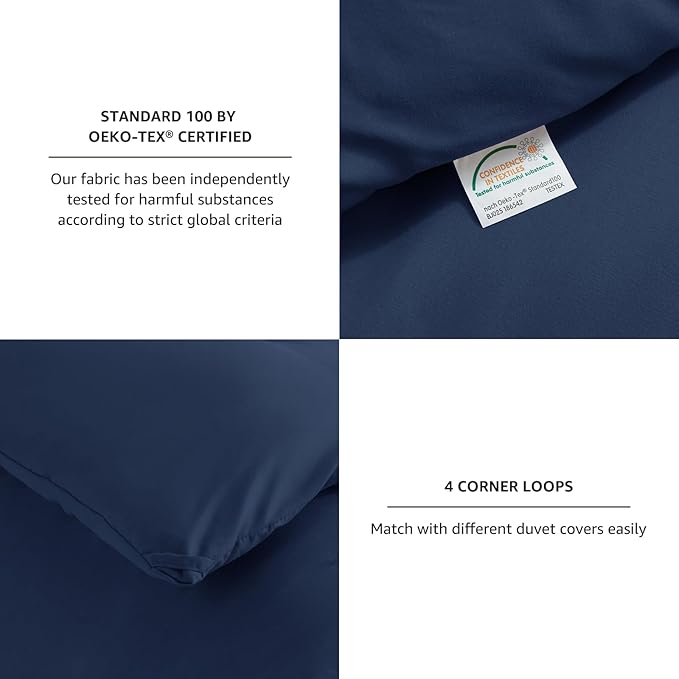 CozyLux Navy Blue King Size Comforter Set, 3 Pieces Solid Breathable Quilted Style Bedding Sets, Luxury Fluffy Soft Bed Set with Down Alternative Comforter for All Season (1 Comforter & 2 Pillowcases)