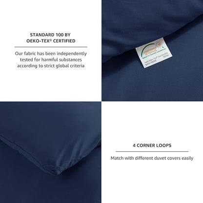CozyLux Navy Blue King Size Comforter Set, 3 Pieces Solid Breathable Quilted Style Bedding Sets, Luxury Fluffy Soft Bed Set with Down Alternative Comforter for All Season (1 Comforter & 2 Pillowcases)