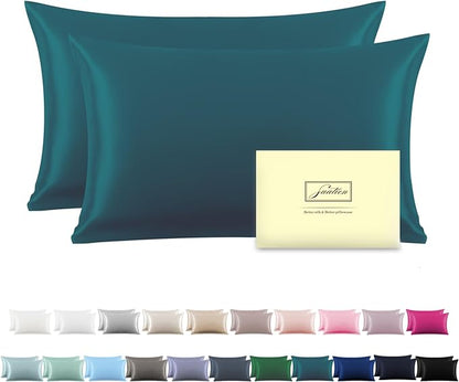 Silk Pillow Cases 2 Pack,Soft Breathable and Sliky Queen Size Pillow Cases Set of 2,Natural Mulberry Silk Pillowcase Set of 2 for Hair and Skin with Hidden Zipper (Teal,20"X 30",2pcs)