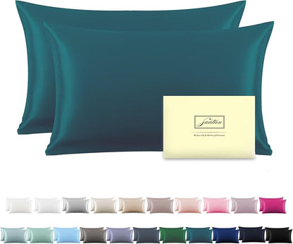 Silk Pillow Cases 2 Pack Soft Breathable and Sliky King Size Pillow Cases Set of 2,Natural Mulberry Silk Pillowcase Set of 2 for Hair and Skin with Hidden Zipper (Teal,20"X 36",2pcs)