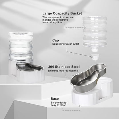 RIZZARI 4L Gravity Cat Water Dispenser: Filter-Free Compact Home Use | No Power Needed/Stainless Steel Bowl/Spill-Resistant Base/Perfect For Cats & Small Dogs/Easy Water Refill
