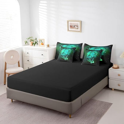Erosebridal Gothic Dragon Dream Catchers Comforter Set 7 Piece Bed in a Bag Twin,Light Green Galaxy Bohemian Feather Bedding Sets Antique Animal Pterosaur Sheet Set with Comforter
