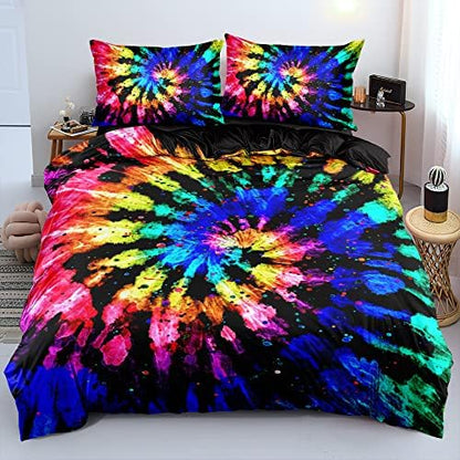 Colorful Tie-Dye Duvet Cover Set Twin Size Watercolor Rainbow Tie Dye Comforter Cover Abstract Art Bed Set Bedding Bedroom