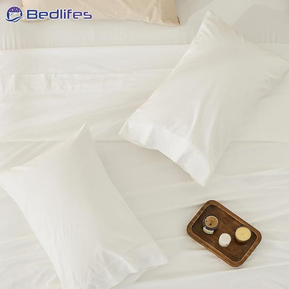 Bedlifes 100% French Pure Linen Sheets Queen Size Breathable and Cooling Flax Sheet Set Soft Durable and Moisture Wicking 16 Inch Deep Pocket-4 Piece(Queen,White)
