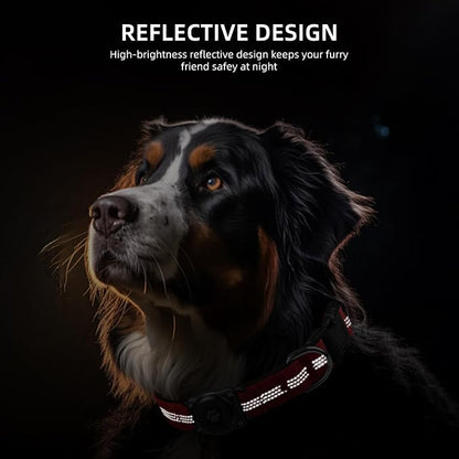 Upgrade Dog Collar with AirTag Holder, IP68 Waterproof, Red, XL | Built-in Water Resistant AirTag holder, 1000D Nylon, Reflective Stitching for Night Visibility, Soft padding for Comfort