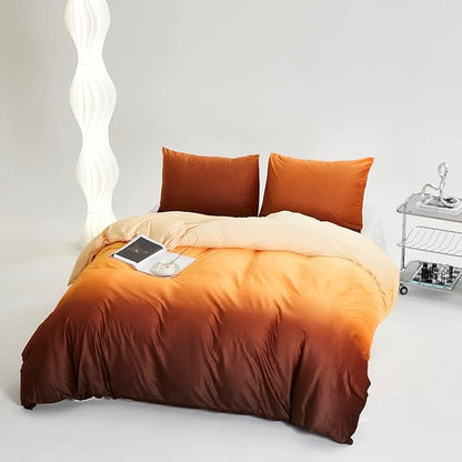 Cottonight Velvet Fluffy Comforter Twin Sunset Orange Gradient Flannel Bedding Set Women Men Thick Warm Winter Blanket Quilts Sherpa Micromink Orange and Brown Plush Bedding for Twin Bed