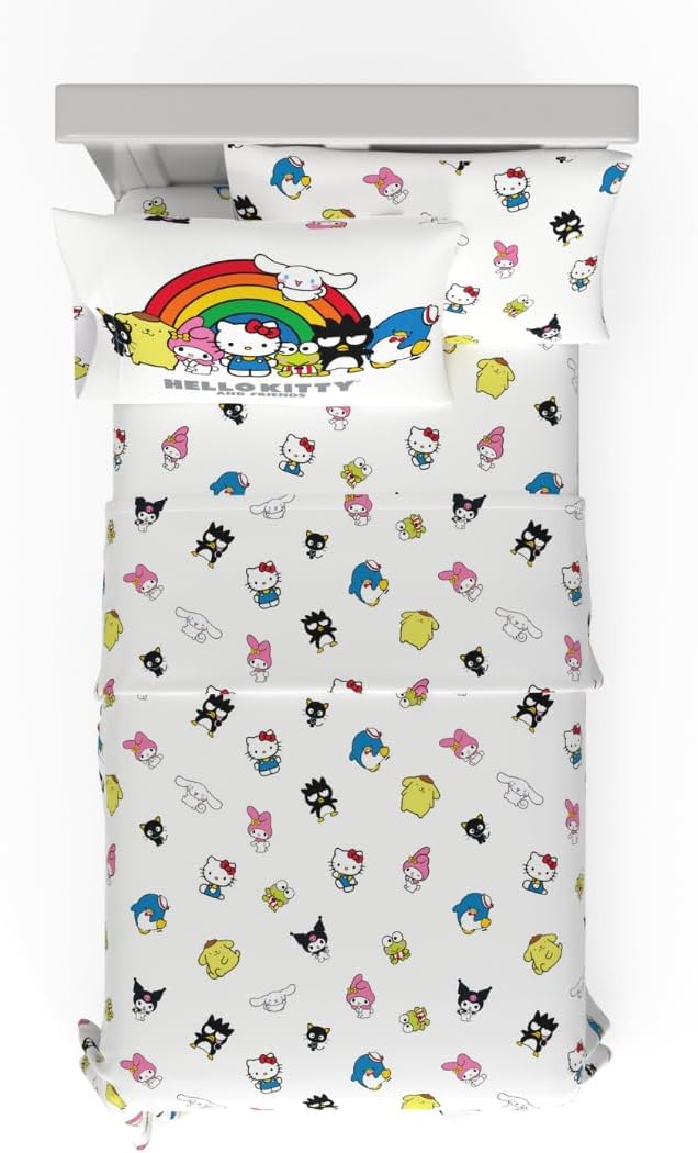 Collectibles Hello Kitty & Friends Bedding Super Soft Cozy Cotton 3 Piece Twin Sheet Set, (Officially Licensed Product) By Franco