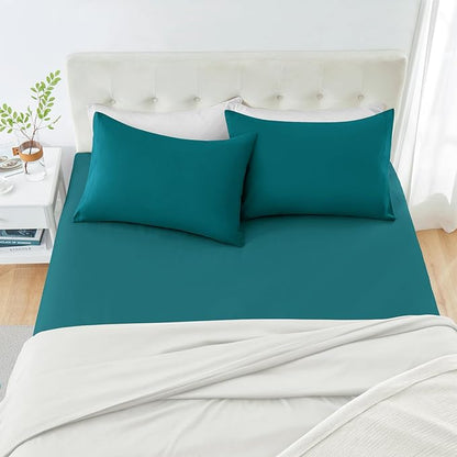 MILVOWOC 2Pcs Brushed Microfiber Queen Pillowcases - 20 x 30 Inch, Teal Pillow Case Set Non Slip Envelope Pillow Cover with Moisture Absorption and Anti-Wrinkle