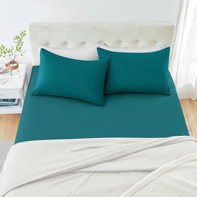 MILVOWOC 2Pcs Brushed Microfiber Standard Pillowcases - 20 x 26 Inch, Teal Pillow Case Set Non Slip Envelope Pillow Cover with Moisture Absorption and Anti-Wrinkle