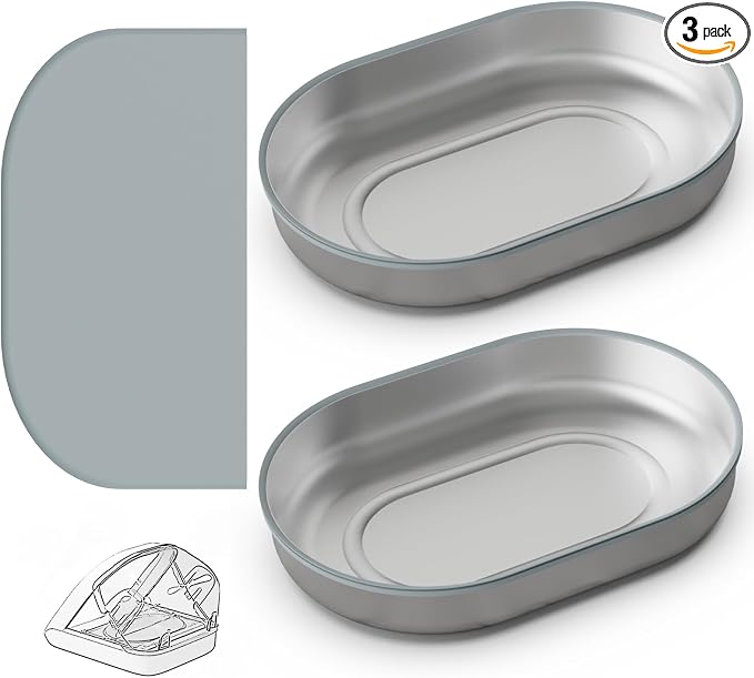 Stainless Steel Bowl Set for Automatic Microchip Cat Feeder, SUS 304 Grade, Sealing Ring to Keep Food Fresh & Reduce Odor, Easy to Clean, Includes 2 Bowls & 1 Mat