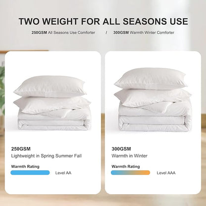 COTTEBED White Down Comforter Queen Size, Luxury Hotel Ultra Soft Washed Cotton, 1 Comforter Sets and 2 Pillowshams, Lightweight Modern Solid Bedding Collection for All Season Use (White,Queen/Full)