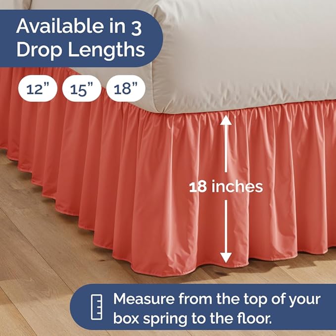 Bedskirt Full Size Ruffle - 18 inch Drop Dust Ruffle Bed Skirt with Platform - Ultra-Soft, Easy Fit, Premium Hotel Quality - Wrinkle, Fade & Shrink Resistant - for Women, Men, Kids and Teens - Coral