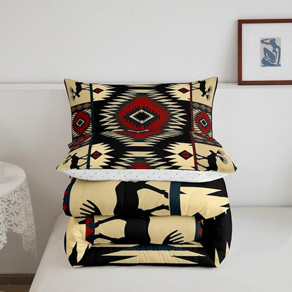 Feelyou Boho Comforter Set Toddler Size Rustic Comforter for Boys Girls Teens Cabin Bedding Set Retro Duvet Set Room Decor Auburn Quilt Set