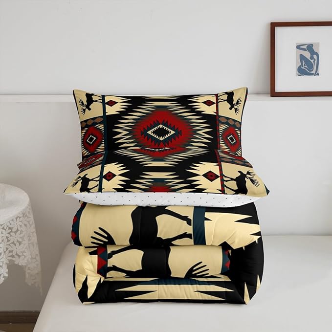 Feelyou Boho Comforter Set Queen Size Rustic Comforter for Boys Girls Teens Cabin Bedding Set Retro Duvet Set Room Decor Auburn Quilt Set