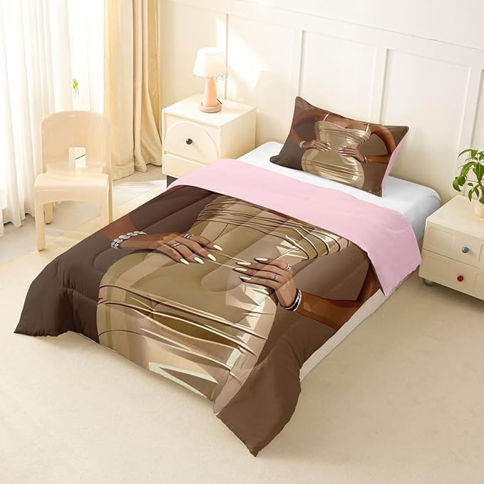 Erosebridal Fashion Black Woman Bedding Set for Kids Vogue Black Girls Twin Comforter Set Fashionable Gorgeous Duvet Insert for Girls Women Teens Romantic Fashion Theme Quilt with 1 Pillow Case