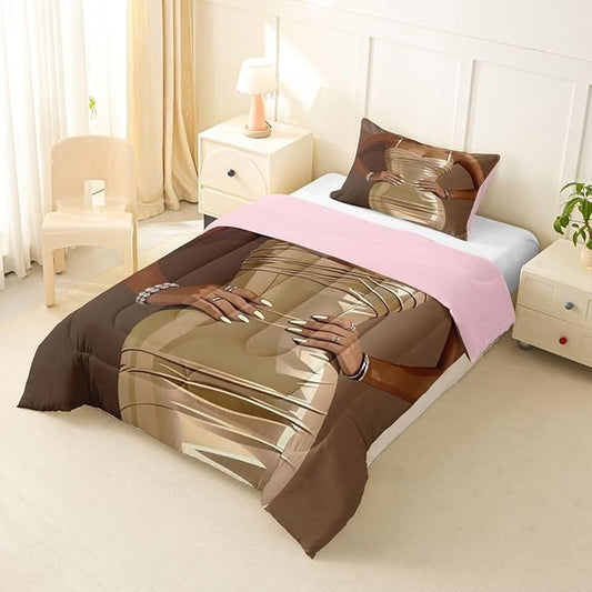 Erosebridal Fashion Black Woman Bedding Set for Kids Vogue Black Girls Toddler Comforter Set Fashionable Gorgeous Duvet Insert for Girls Women Teens Romantic Fashion Theme Quilt with 1 Pillow Case