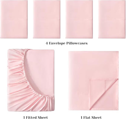 BYSURE 6 Pieces Bed Sheets Set(Full, Light Pink) - Super Soft 1800 Thread Count 100% Microfiber Sheets with Deep Pockets, Wrinkle & Fade Resistant