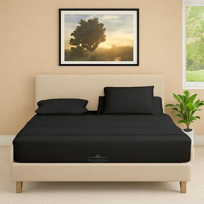 Split Head Flex 1 Qty Fitted Sheet for Adjustable Bed, Cal King 34" Split Down from The Top, 100% Egyptian Cotton 600 Thread Count, 18" Deep Pocket, Super Soft Wrinkle Free, Black