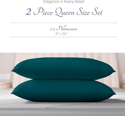 Carressa Linen 100% Egyptian Cotton Pillow Cases Standard Size Set of 2 - Luxury 600 Thread Count Queen/Standard Pillowcases (Teal), Soft, Cooling Extra Long Staple Sateen Weave Hotel Pillow Covers