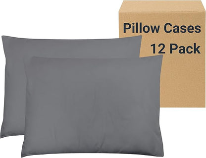 ZPECC Pillow Cases King Size Set of 12, 20x36 Envelope Closure Pillowcases, Soft Plain Brushed Microfiber Covers Hypoallergenic Breathable, Gray