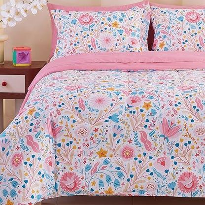 Viviland Kids Twin Bedding Sets, Girls Comforter, Floral