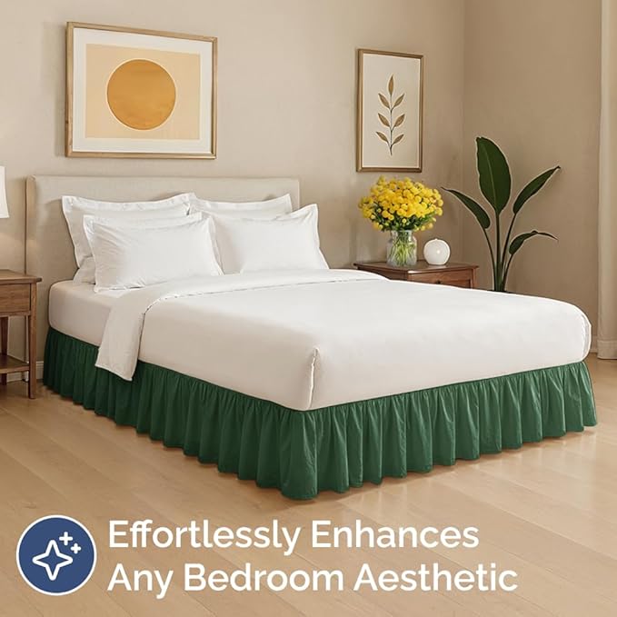 Bedskirt Queen Size Ruffle - 15 inch Drop Dust Ruffle Bed Skirt with Platform - Soft, Easy Fit, Premium Hotel Quality - Wrinkle, Fade & Shrink Resistant - for Women, Men, Kids & Teens - Emerald Green