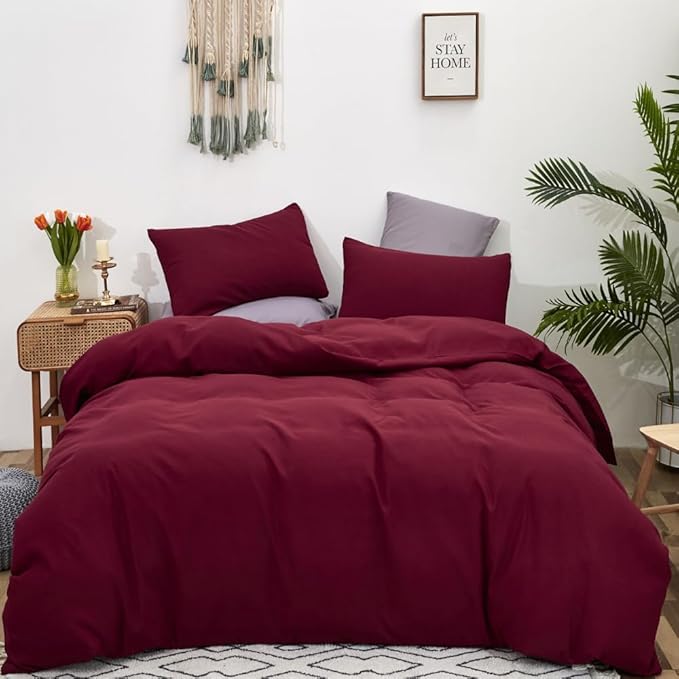 CLOTHKNOW Burgundy Full Size Comforter Set 3Pcs Wine Red Bedding Comforer Sets Dark Red Comforter Full Soft All Season Bedding Sets