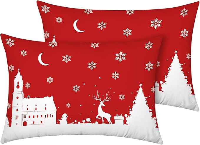 YIYEA Christmas Standard Pillow Cases Set of 2, Ultra Soft Double Brushed Microfiber Pillowcases Standard, Christmas Bed Pillow Covers, Fade Resistant, Easy Slip-On (20"x26")