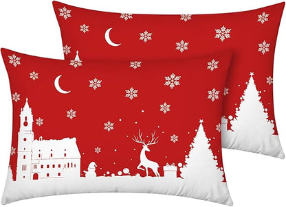 YIYEA Christmas Standard Pillow Cases Set of 2, Ultra Soft Double Brushed Microfiber Pillowcases Standard, Christmas Bed Pillow Covers, Fade Resistant, Easy Slip-On (20"x26")