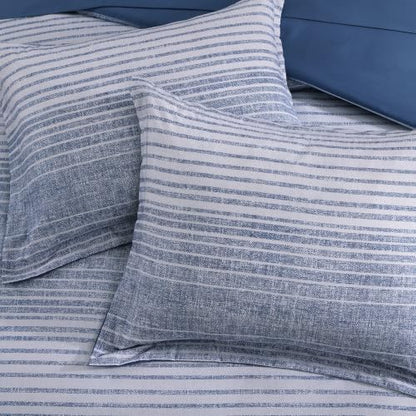 Queen Comforter Set Striped Ocean Blue Coastal 7 Pieces Bed in a Bag