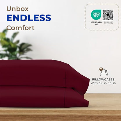 Thread Spread 100% Egyptian Cotton Pillow Cases Queen Size Set of 2 - Luxury 1000 Series Paradise Collection Queen Pillow Cases (Burgundy), Soft Cooling Sateen Hotel Egyptian Cotton Pillowcases