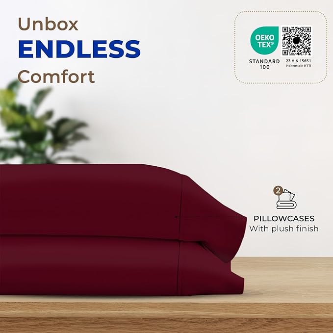 Thread Spread 100% Egyptian Cotton King Size Pillow Cases Set of 2 - Luxury 1000 Series Paradise Collection Pillow Cases King Size (Burgundy), Soft Cooling Hotel Egyptian Cotton Pillowcases