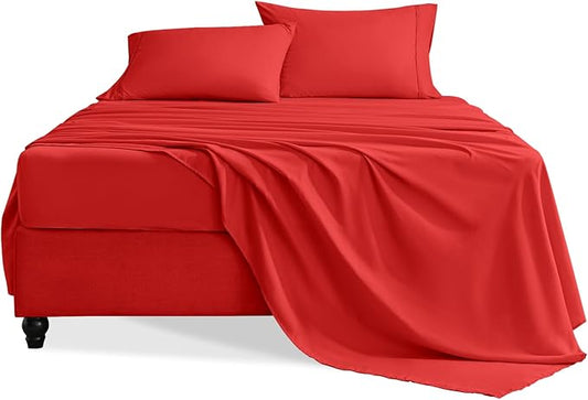 Twin Sheets Set, 3 Pieces Hotel Luxury Soft Microfiber Bed Sheets Set, Up to 16" Deep Pockets, Oeko-Tex Sheets with Elastic, Breathable, Wrinkle Free (Red, Twin)