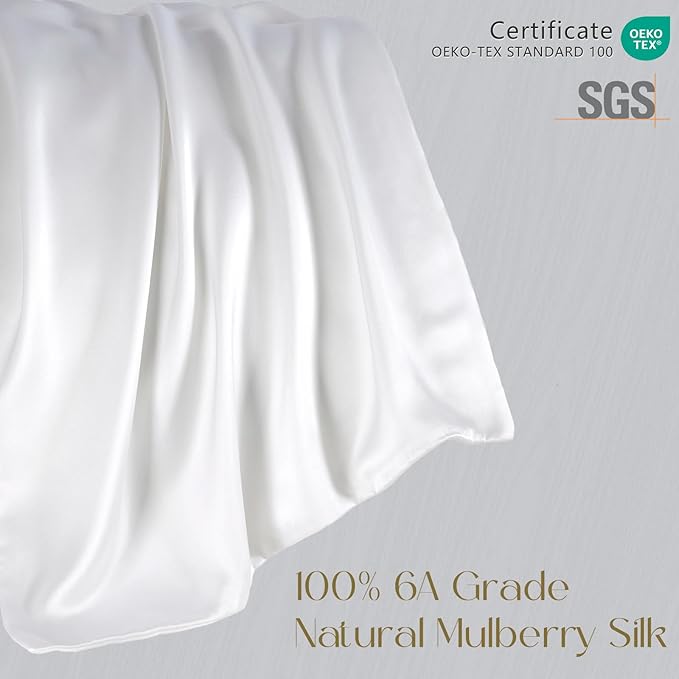 ZIMASILK 100% Pure Mulberry Silk Pillowcase for Hair and Skin Health,Soft and Smooth,Both Sides Premium Grade 6A Silk,600 Thread Count,with Hidden Zipper,1pc (Queen 20''x30'',White)