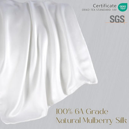 ZIMASILK 100% Pure Mulberry Silk Pillowcase for Hair and Skin Health,Soft and Smooth,Both Sides Premium Grade 6A Silk,600 Thread Count,with Hidden Zipper,1pc (Queen 20''x30'',White)