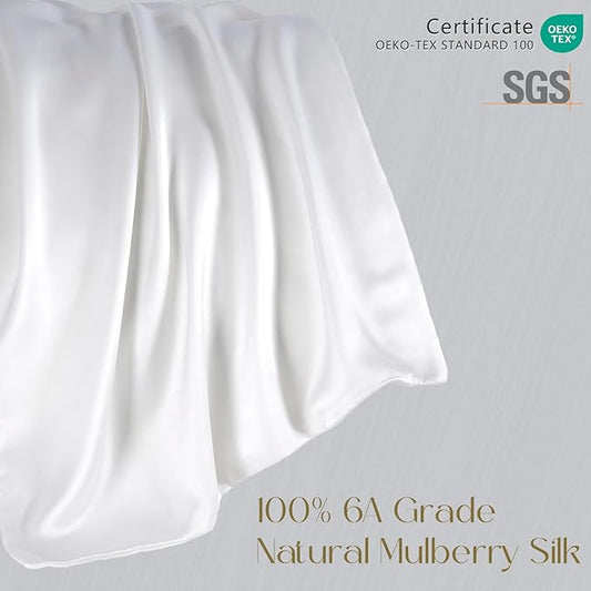 ZIMASILK 100% Pure Mulberry Silk Pillowcase for Hair and Skin Health,Soft and Smooth,Both Sides Premium Grade 6A Silk,600 Thread Count,with Hidden Zipper,1pc (King 20''x40'', White)
