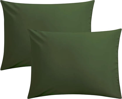 FLXXIE Pillow Cases Standard Size, Soft Microfiber Pillow Covers with Envelope Closure, Wrinkle, Stain Resistant Pillowcases, 2 Piece Set, 20x26, Olive Green