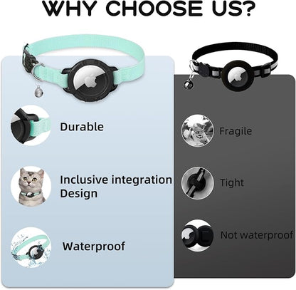 AirTag Cat Collars, Stretchy Collar with AirTag Holder and Bell | Breakaway - Ultra Design Elastic - GPS Tracking Collars - Adjustable Size for Cats & Puppies 7.5-12.5" - (Green)