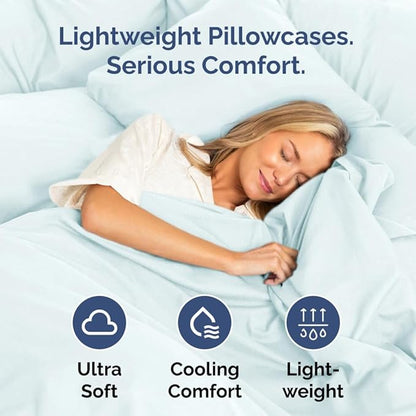 King Standard Pillow Cases Set of 4 - Soft Hotel Quality Pillowcase Covers - Comfy Bedding for Women, Men, Kids & Teens - Machine Washable Pillow Protectors - 4 Piece Set - King Standard Size Ice Blue