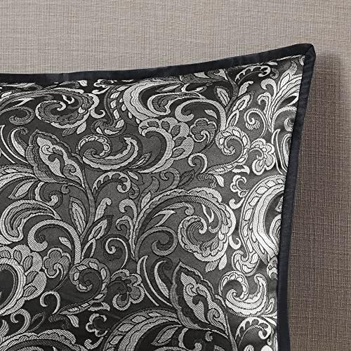 Madison Park Essentials Brystol 24 Piece Room in a Bag Faux Silk Comforter Jacquard Paisley Design Matching Curtains Down Alternative All Season Bedding-Set, Cal King(104 in x 92 in), Black 24 Piece