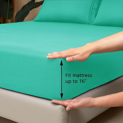 Mejoroom California King Size Sheet Set - Soft Microfiber Bed Sheets,Deep Pocket Fitted Sheet, Breathable, Wrinkle & Fade Resistant - 4 Piece (California King, Mint)
