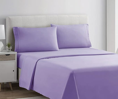Clara Clark Bed Sheets, Premier 1800 Series 4 Piece Bed Sheet Set, Deep Pocket, Wrinkle, Fade, Stain Resistant, Luxury Soft Bedding Sheets & Pillowcases, Split King, Lavender