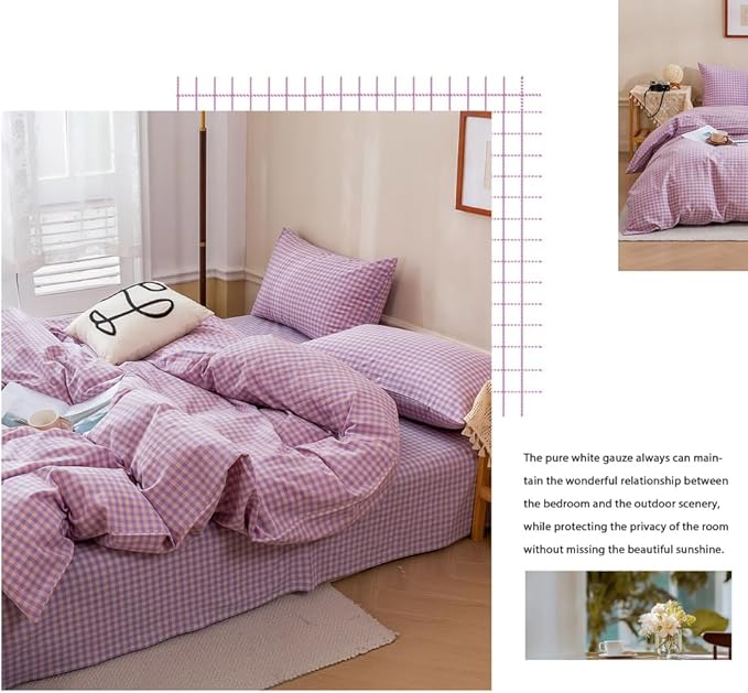 EAVD Purple Gingham Comforter Set Full Soft Mini Checkered Plaid Bedding Set with 2 Pillowcases Modern Reversible Gingham Bedding Set for Boy Women Men Farmhouse Plaid Comforter Set for All-Season