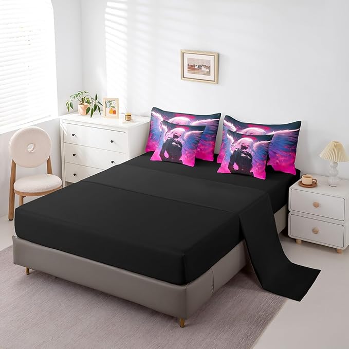 Erosebridal Full Japanese Anime Bed in A Bag Anime Girl Comforter Set with Sheets for Kids Girls Teens Men Bedroom Decor, Cartoon Girl 7 Piece Bedding Set Kawaii Japanese Animation Bed Sets