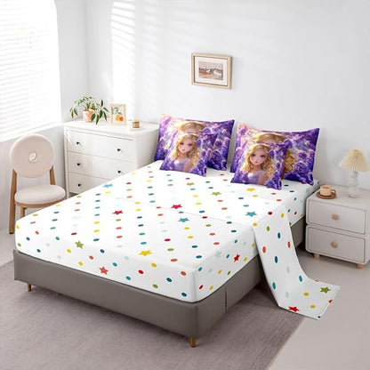 Erosebridal Japanese Anime Bed in A Bag for Kids Girls,Kawaii Lavender Girl Bedding Set Romantic Dreamy Cartoon Girl Twin Comforter Set 7 Piece Purple Aesthetic Cherry Blossom Butterfly Bed Set