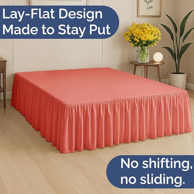 Bedskirt Queen Size Ruffle - 18 inch Drop Dust Ruffle Bed Skirt with Platform - Ultra-Soft, Easy Fit, Premium Hotel Quality - Wrinkle, Fade & Shrink Resistant - for Women, Men, Kids and Teens - Coral