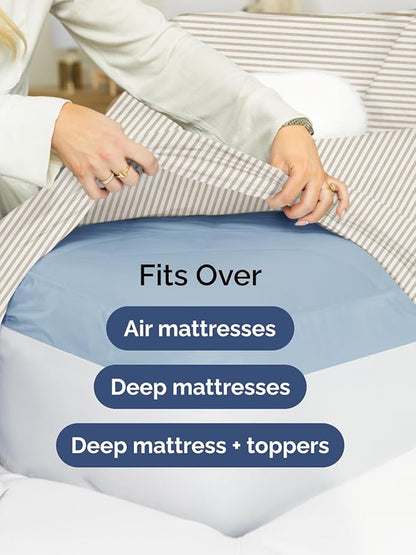 Extra Deep Twin Sheet Set - 4 Piece Breathable and Cooling Sheets - Hotel Luxury Bedding for Women, Men, Kids & Teens - Easy Secure Fit - Soft and Wrinkle Free with Extra Deep Pockets - Beige Stripes